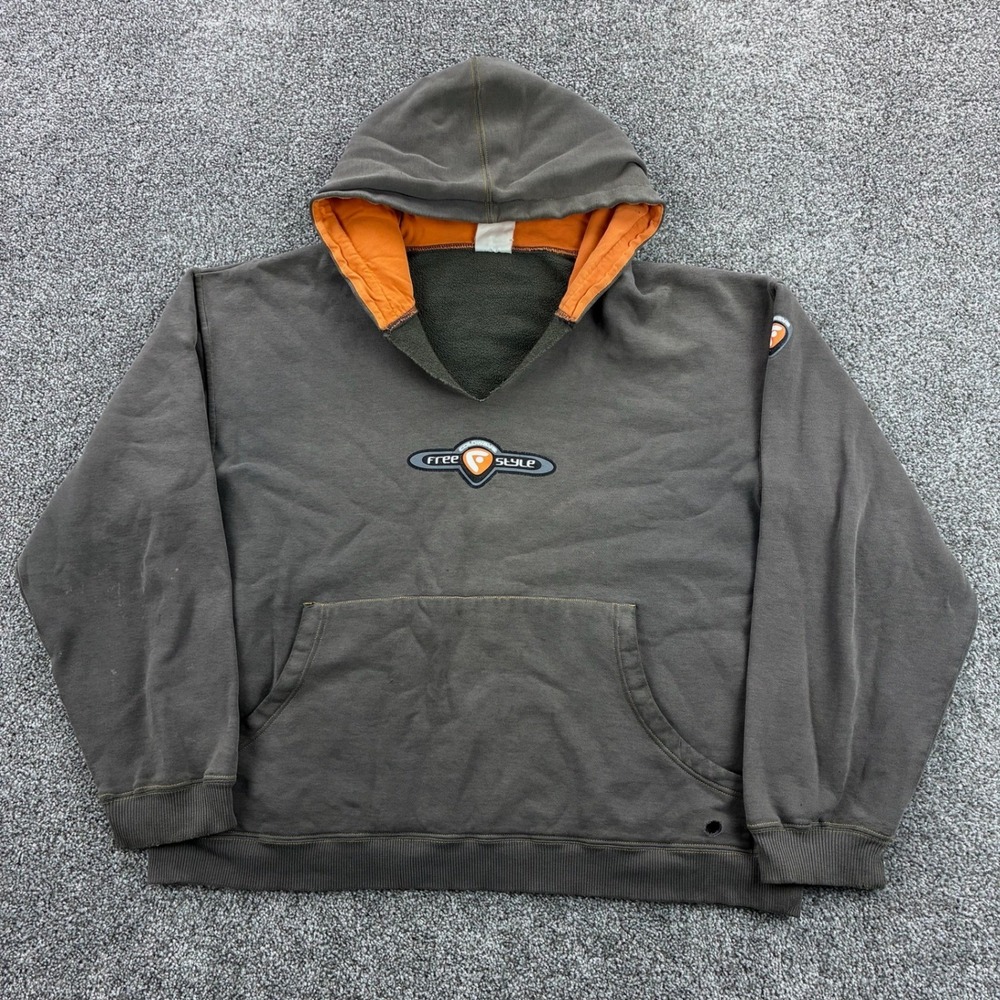 Vintage Coldwave Freestyle Hoodie‎ Mens Large Gray Snowmobile Sled Racing Rider